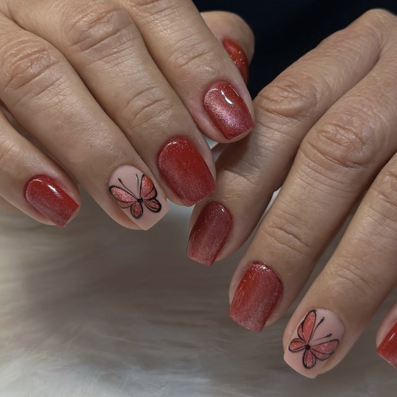 Red Floral Crystal Press-On Nails