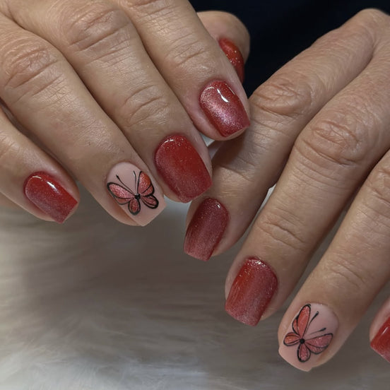 Red Floral Crystal Press-On Nails