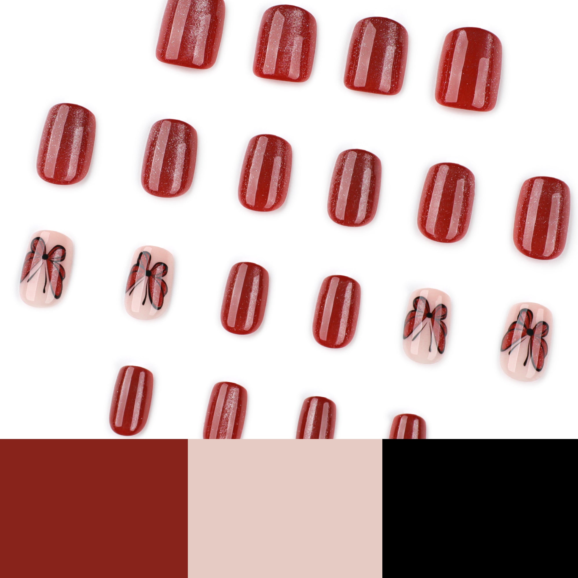 Crimson Glitter Butterfly Press-On Nails