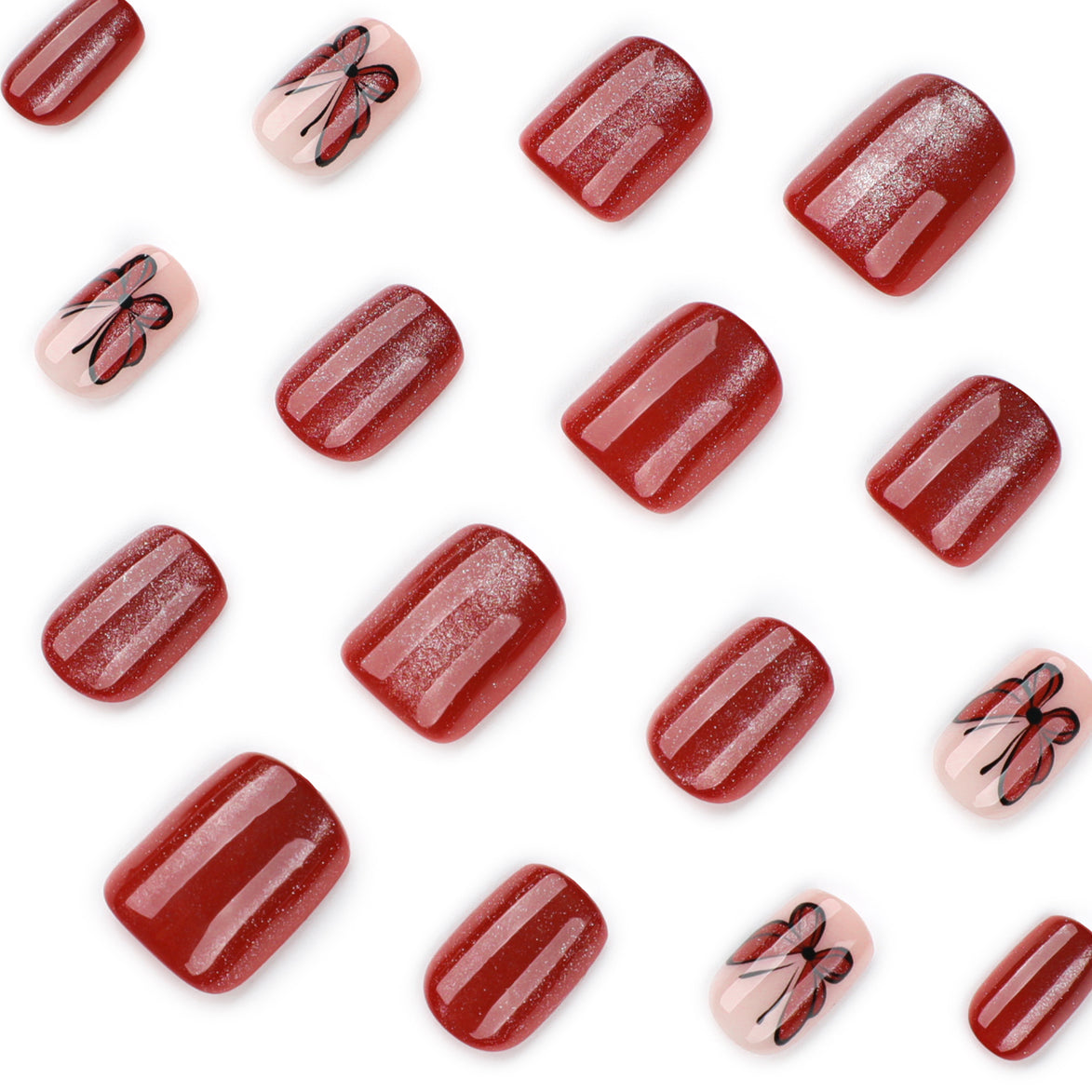 Crimson Glitter Butterfly Press-On Nails