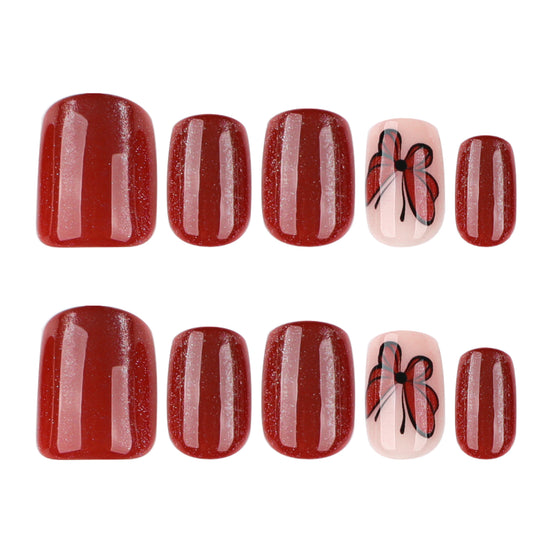 Red Floral Crystal Press-On Nails