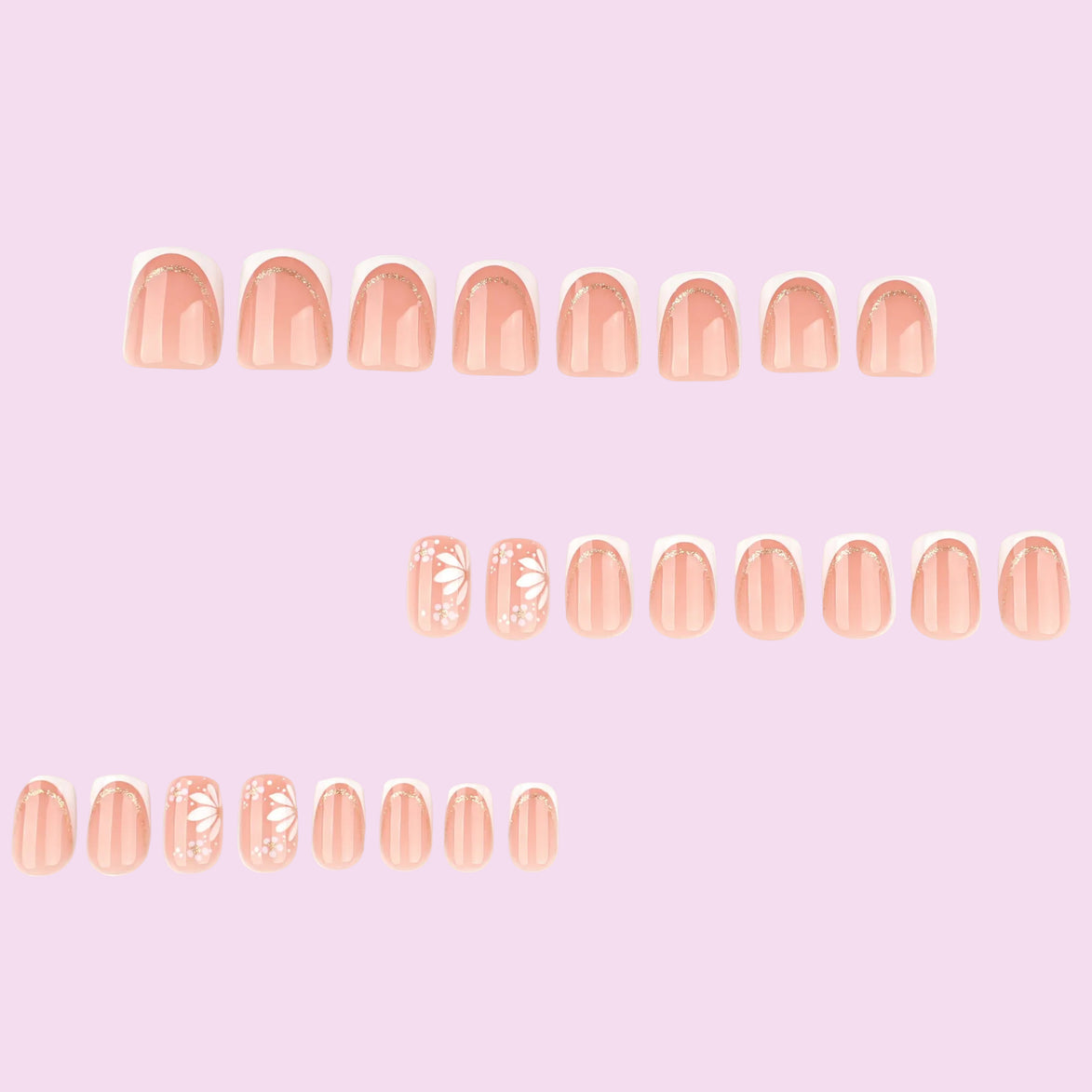 Peach Daisy Gold French Press-On Nails