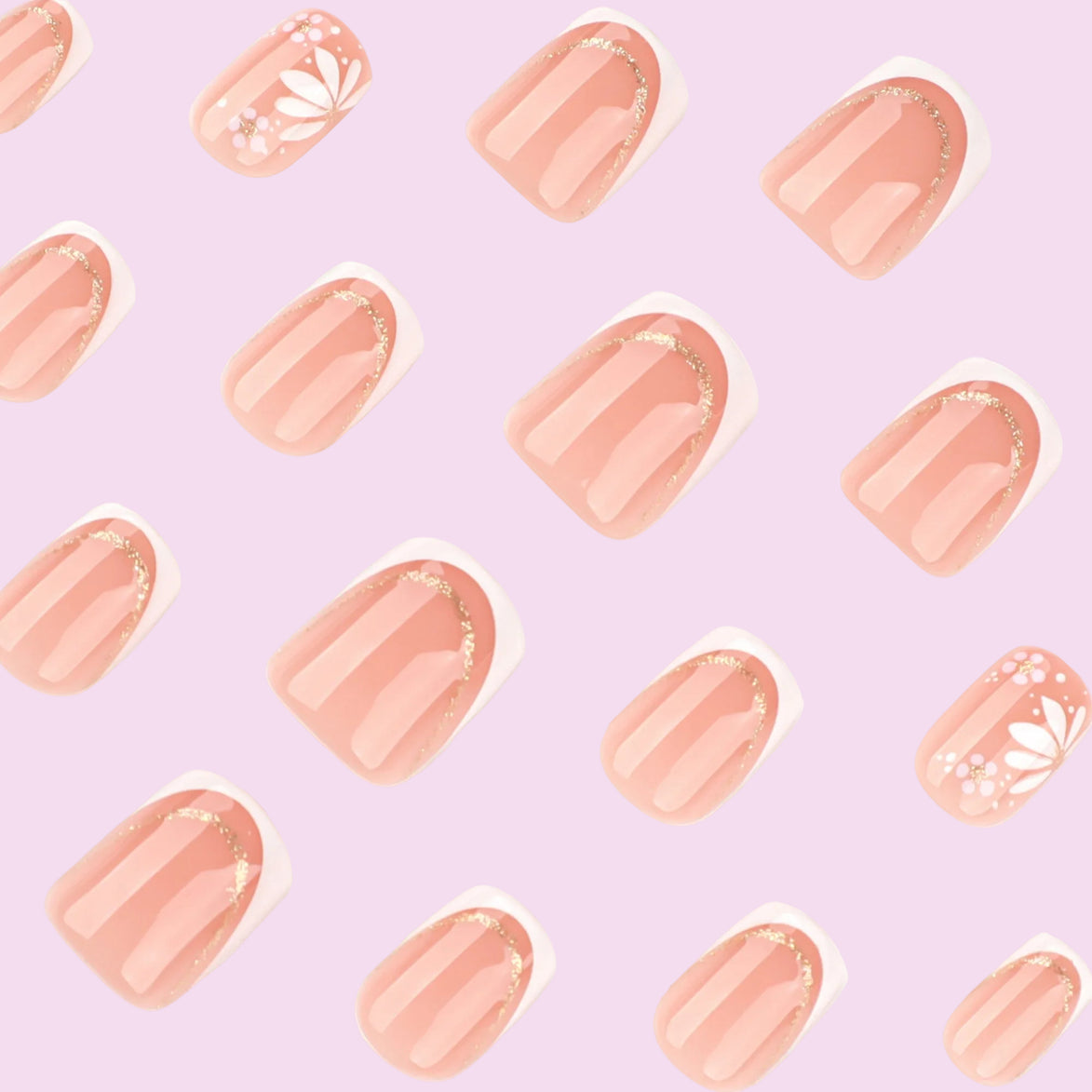 Peach Daisy Gold French Press-On Nails