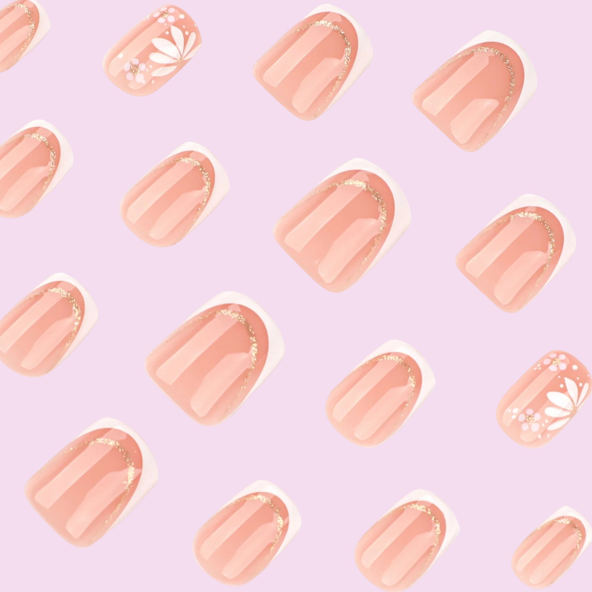 Peach Daisy Gold French Press-On Nails