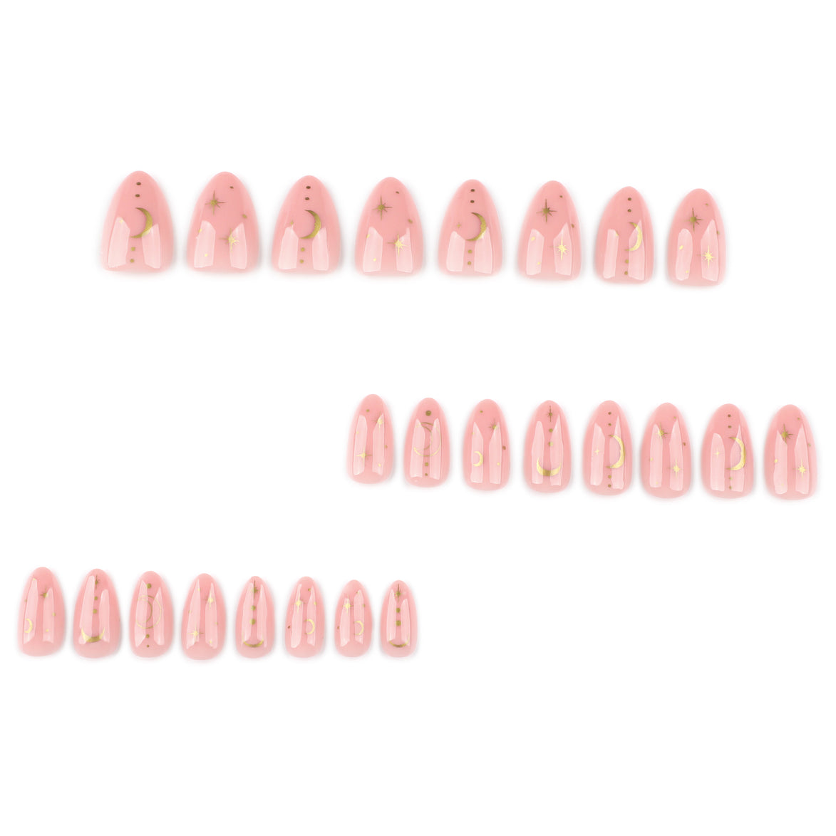 Pink Celestial Gold Moon & Star Press-On Nails