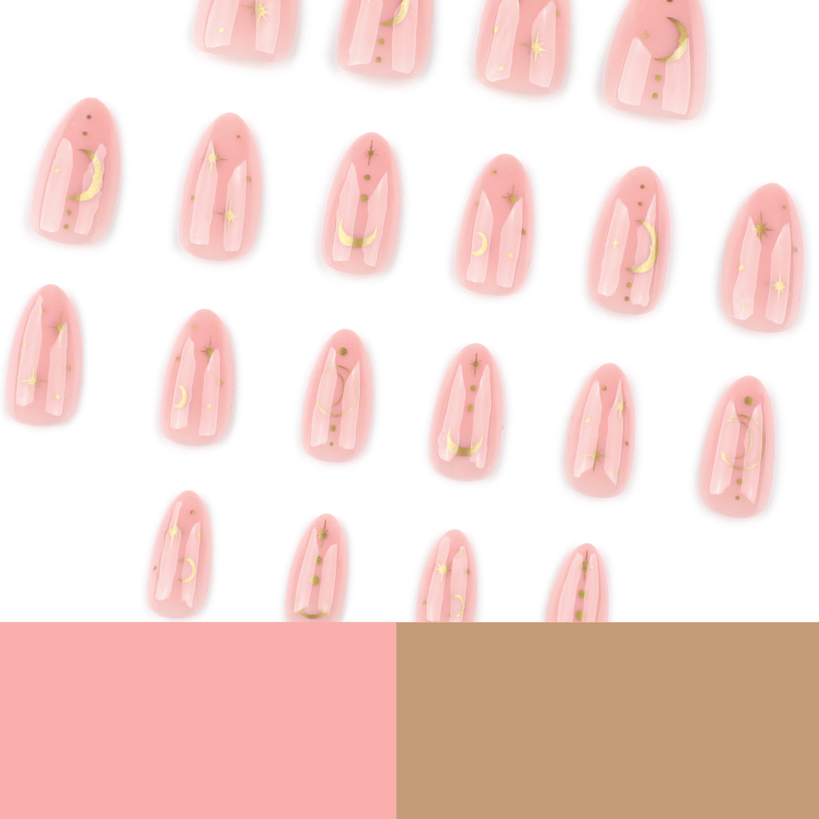 Pink Celestial Gold Moon & Star Press-On Nails