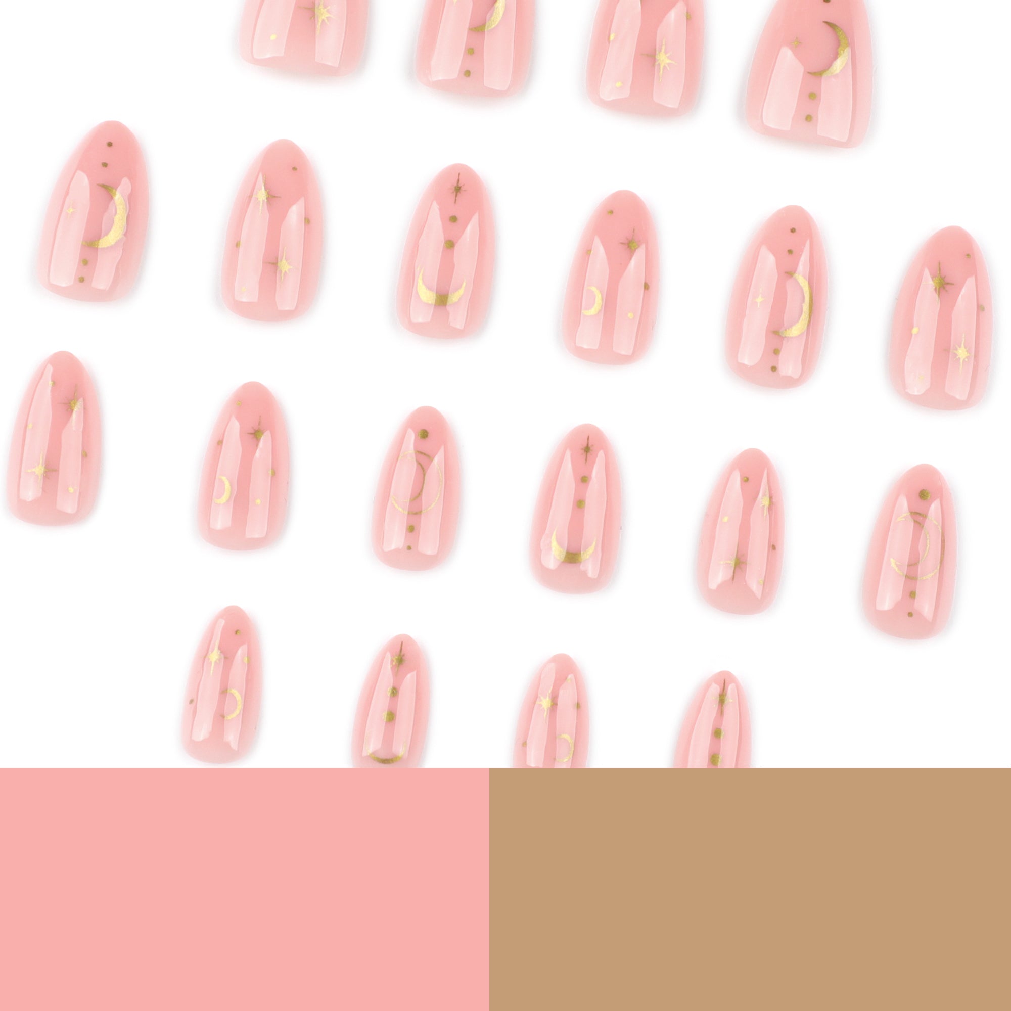 Pink Celestial Gold Moon & Star Press-On Nails