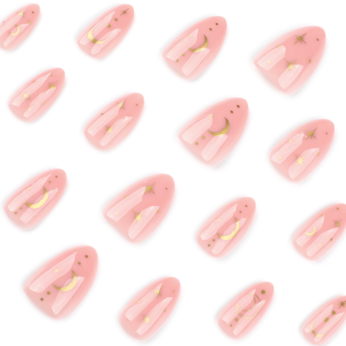 Pink Celestial Gold Moon & Star Press-On Nails