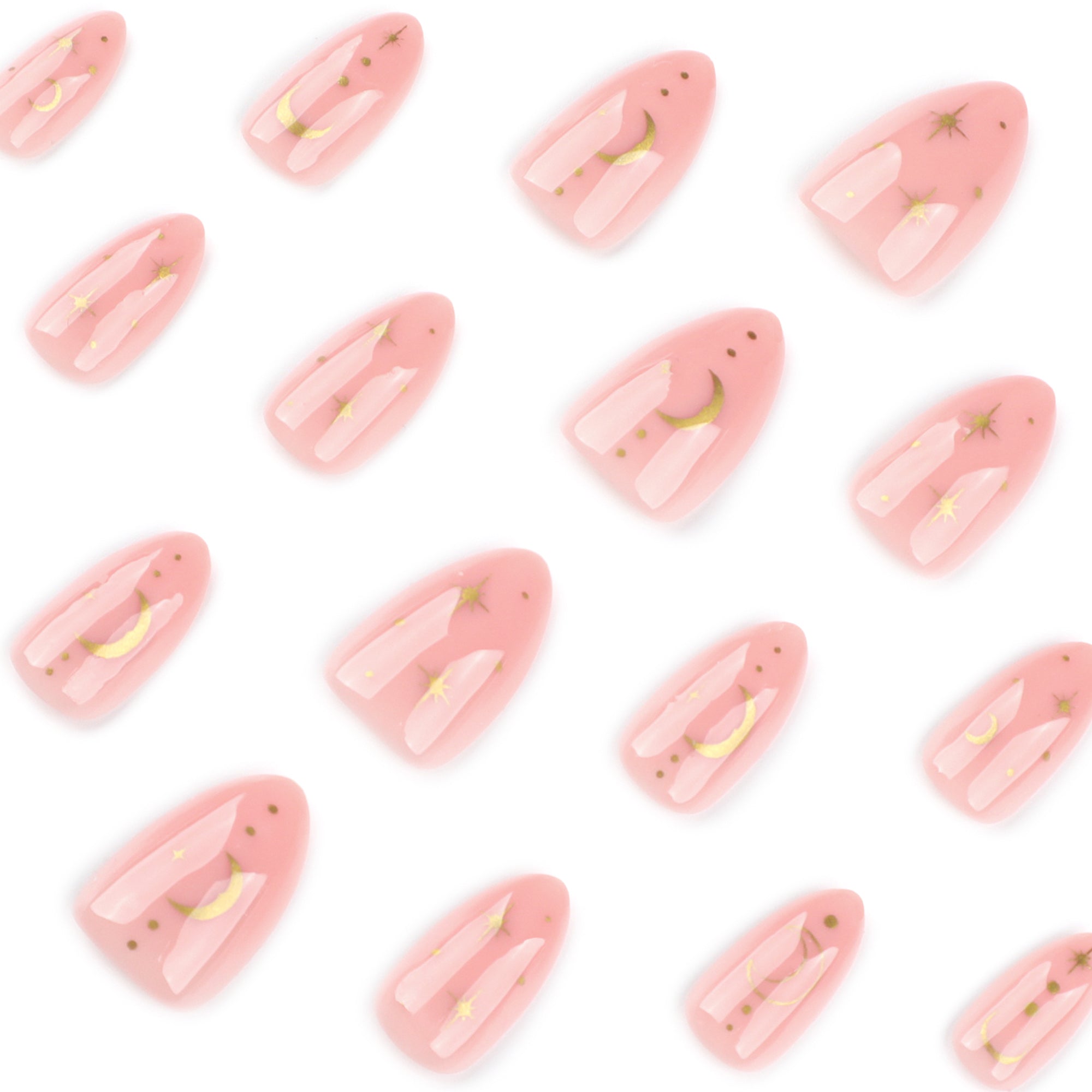 Pink Celestial Gold Moon & Star Press-On Nails