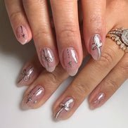 Glitter Ribbon Pink Nails