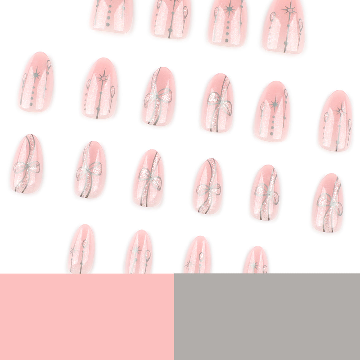 Silver Bow Stardust Press-On Nails