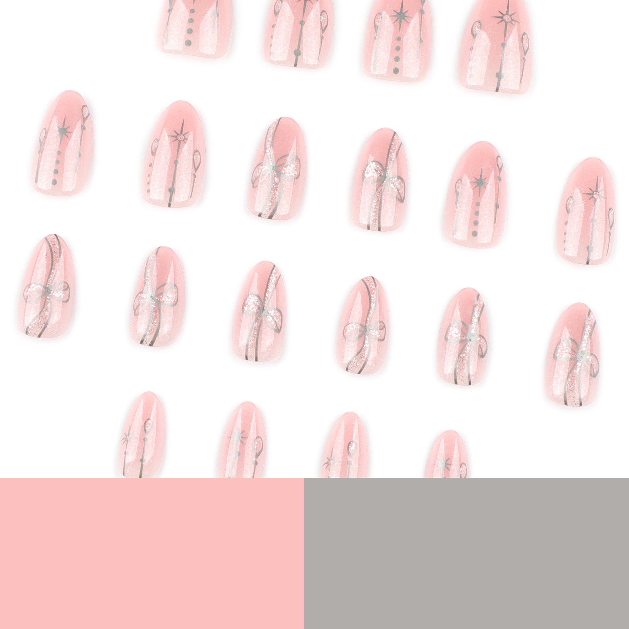 Silver Bow Stardust Press-On Nails