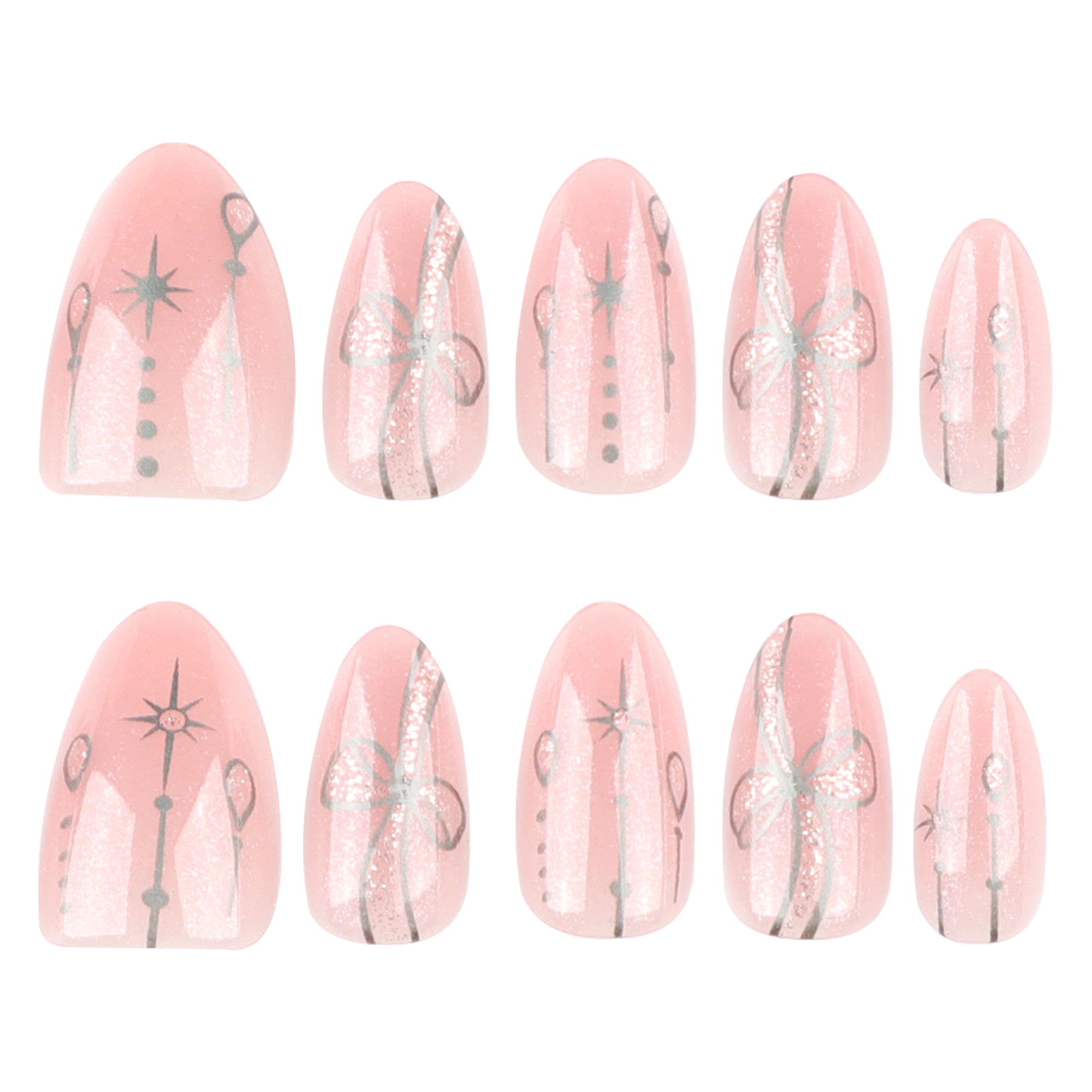 Glitter Ribbon Pink Nails