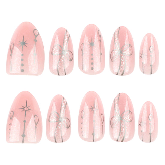 Glitter Ribbon Pink Nails