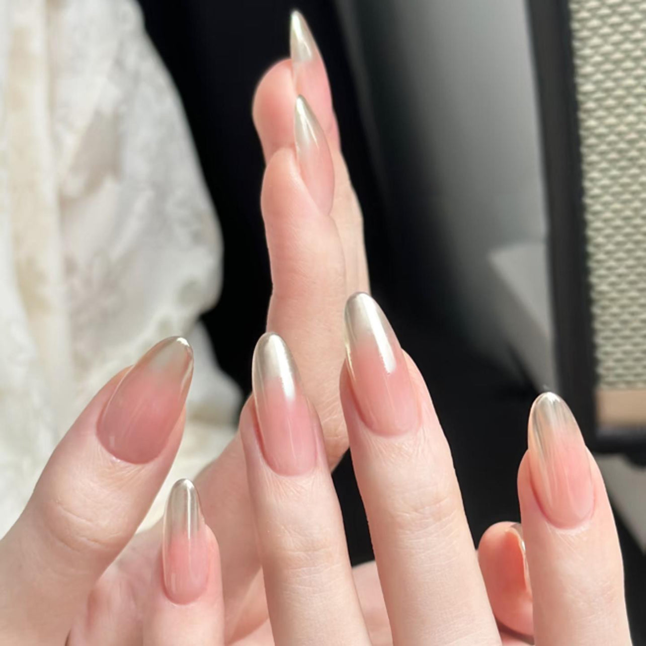 Pink Chrome Gloss Nails