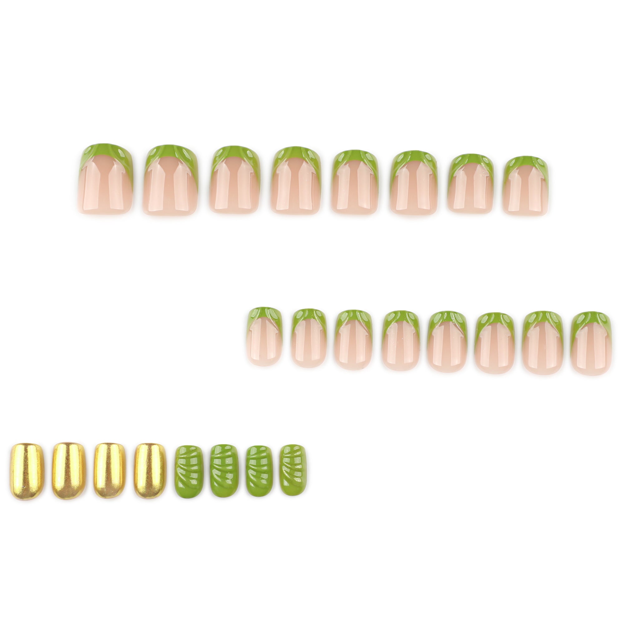 Olive & Gold Chrome Botanical Press-On Nails