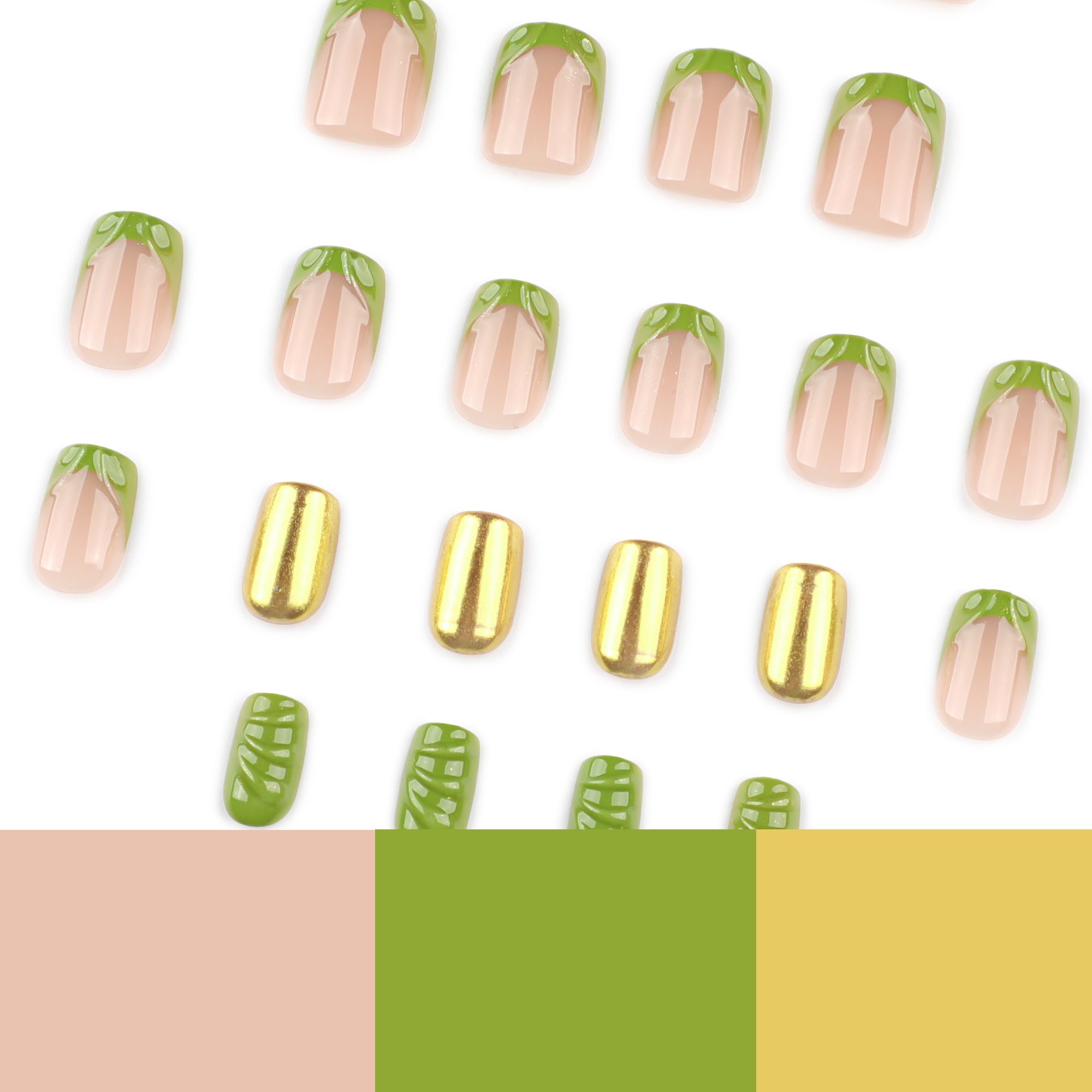 Olive & Gold Chrome Botanical Press-On Nails