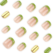Olive & Gold Chrome Botanical Press-On Nails