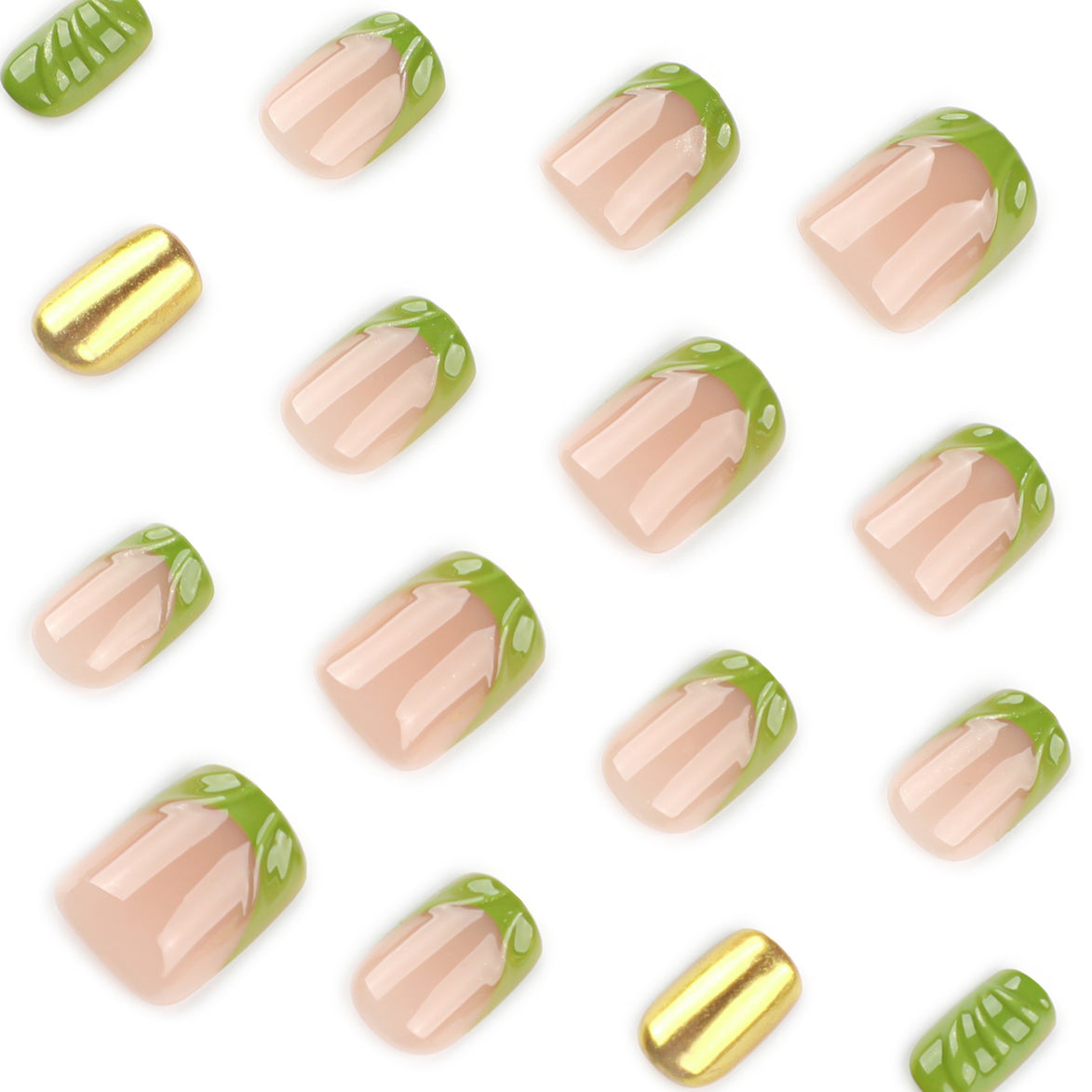 Olive & Gold Chrome Botanical Press-On Nails