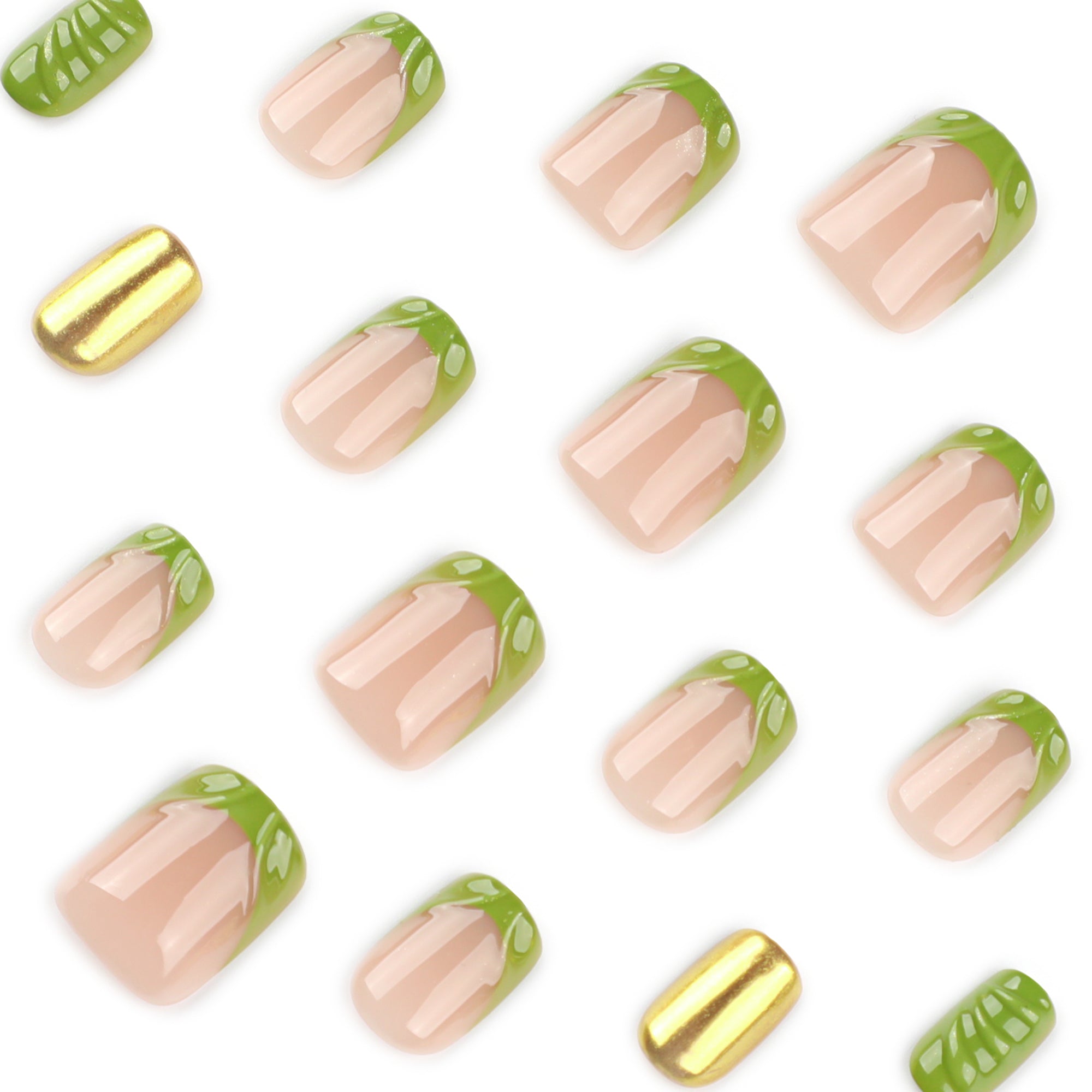 Olive & Gold Chrome Botanical Press-On Nails