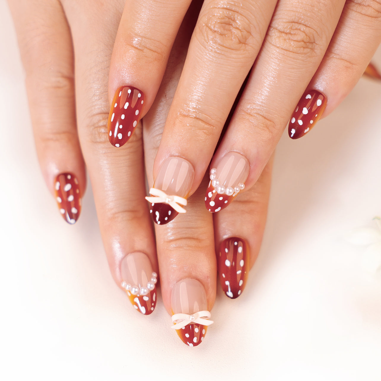 Brown Polka Bow Nails