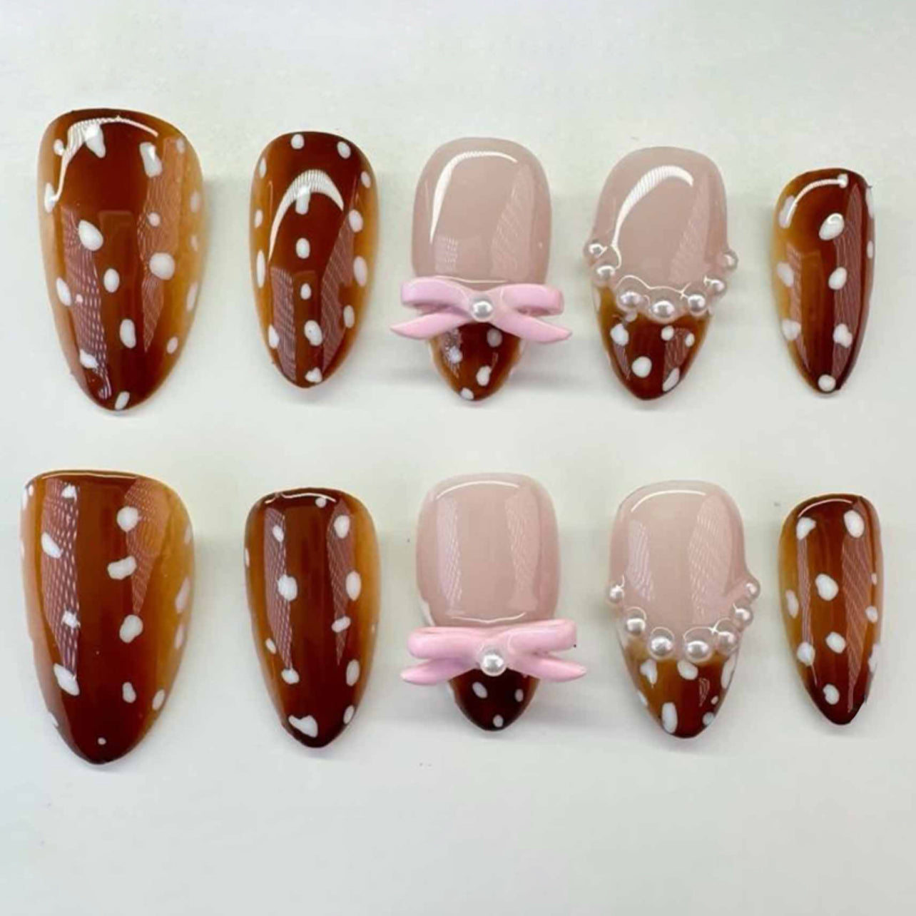 Brown Polka Bow Nails
