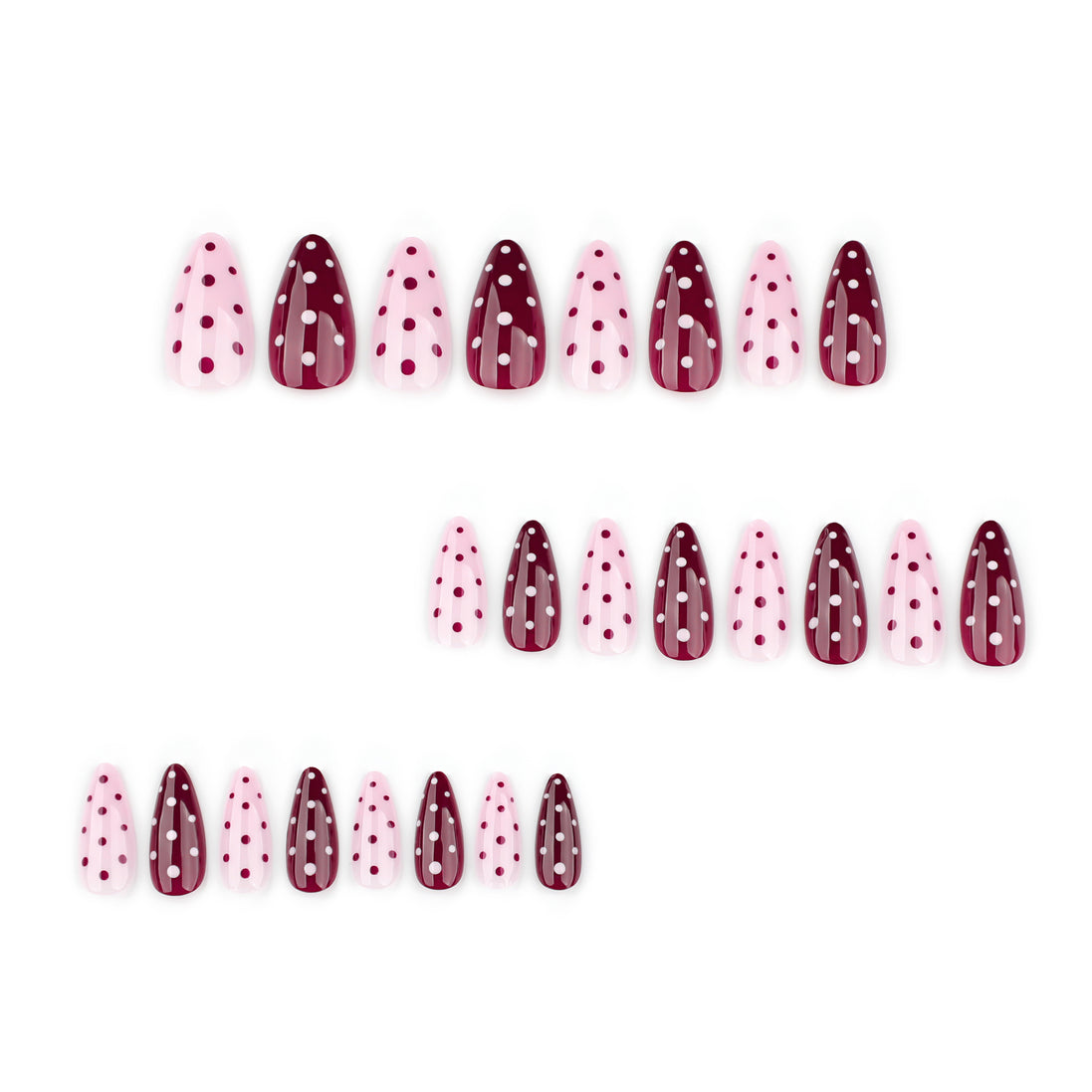 Burgundy and Blush Polka Dot Press on Nails