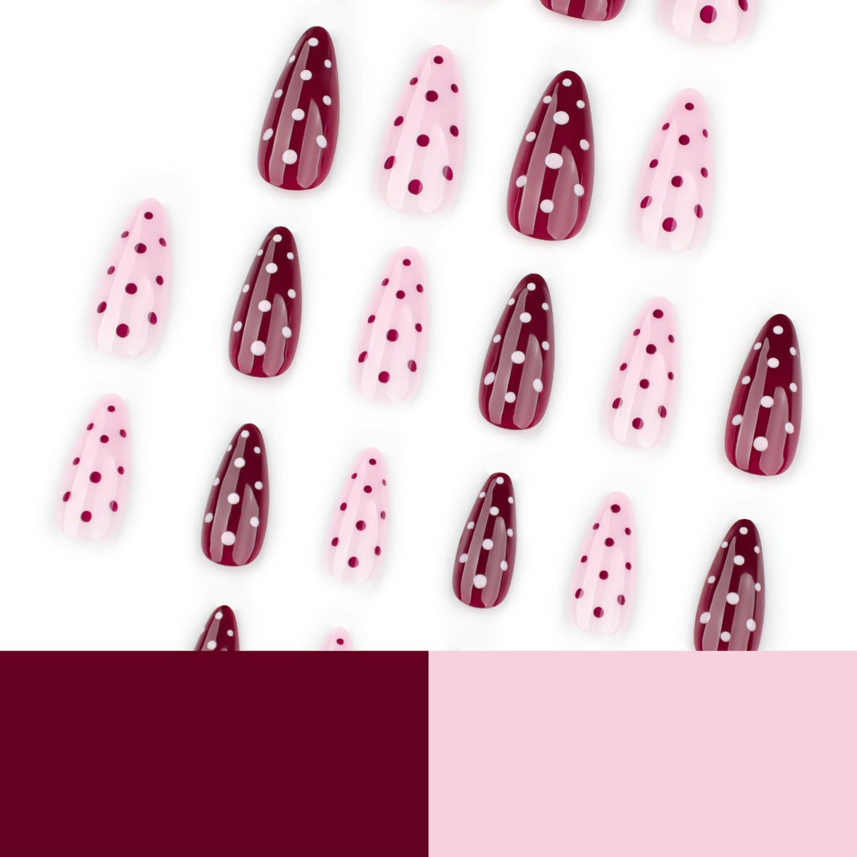 Burgundy and Blush Polka Dot Press on Nails