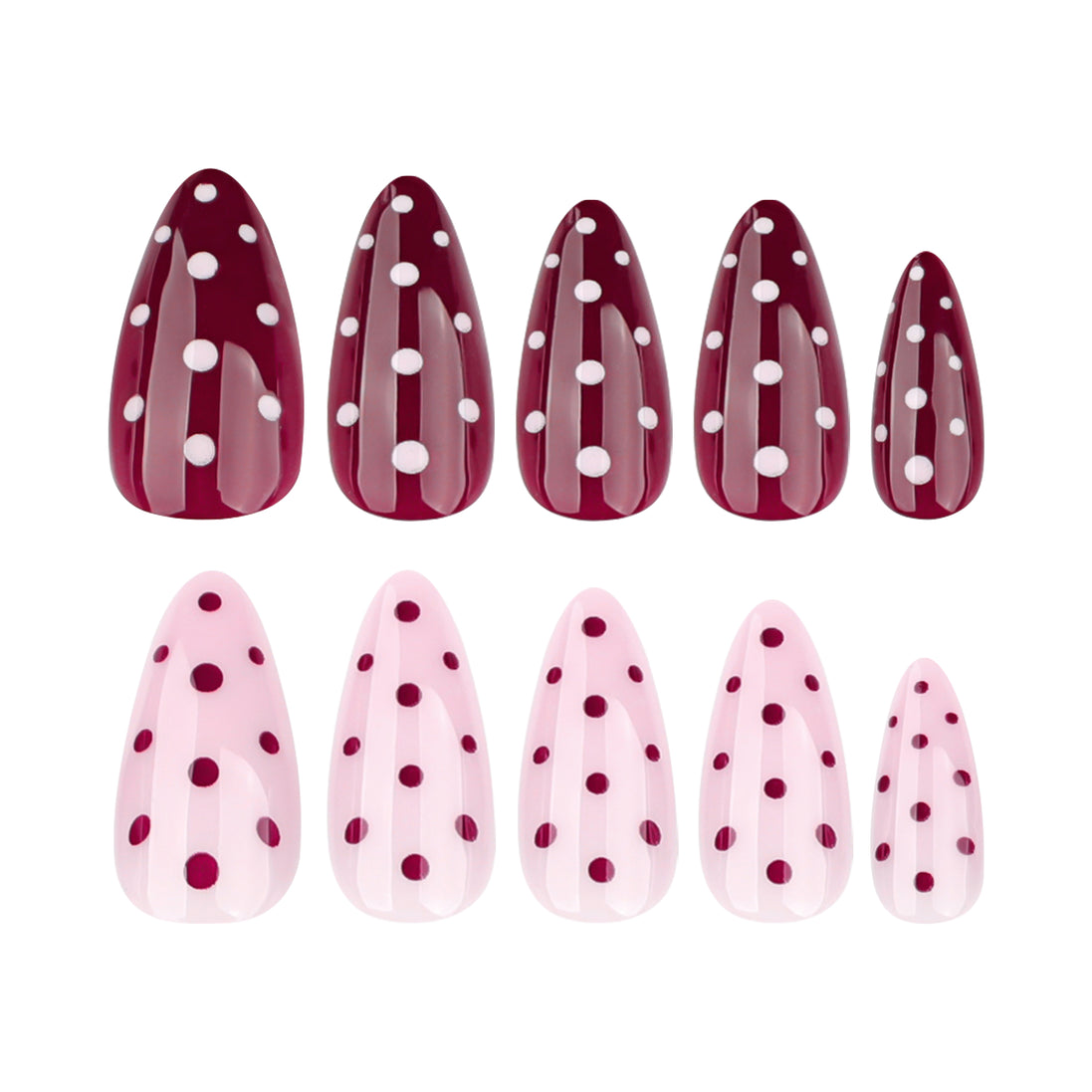 Burgundy and Blush Polka Dot Press on Nails