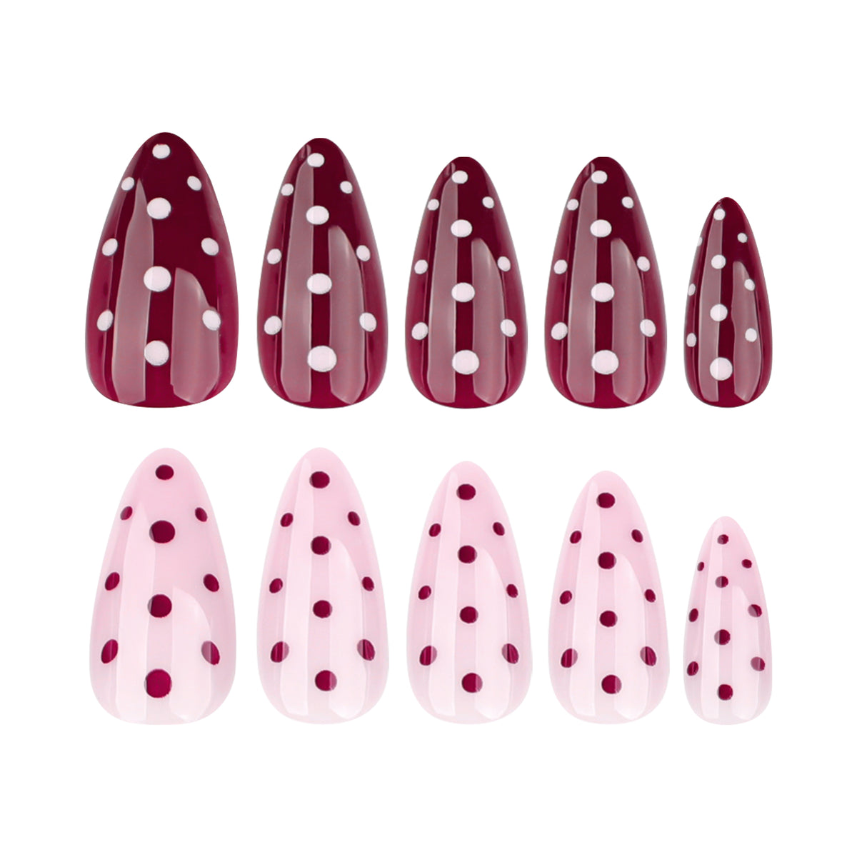Burgundy and Blush Polka Dot Press on Nails