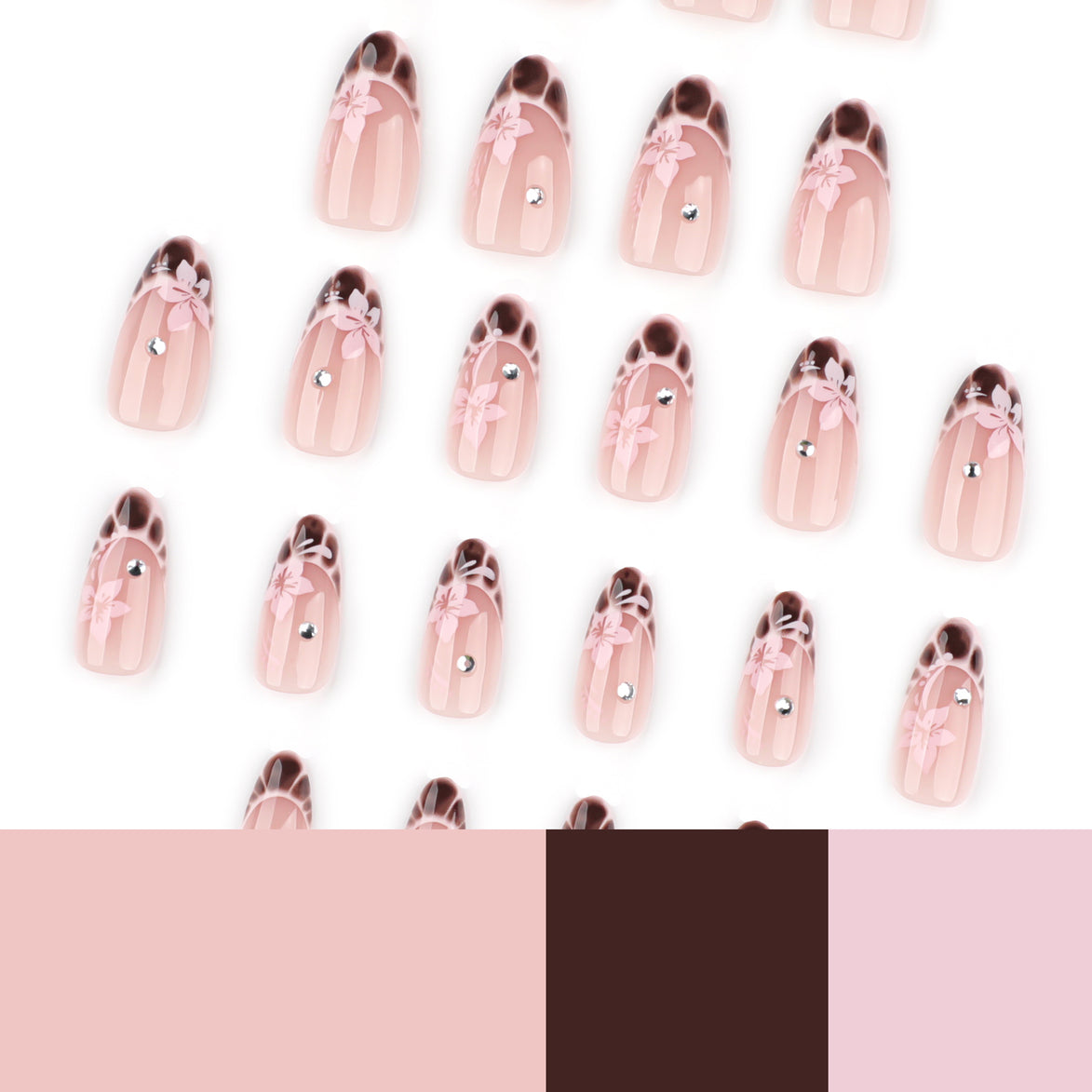Blush Floral Chocolate Tip Nails