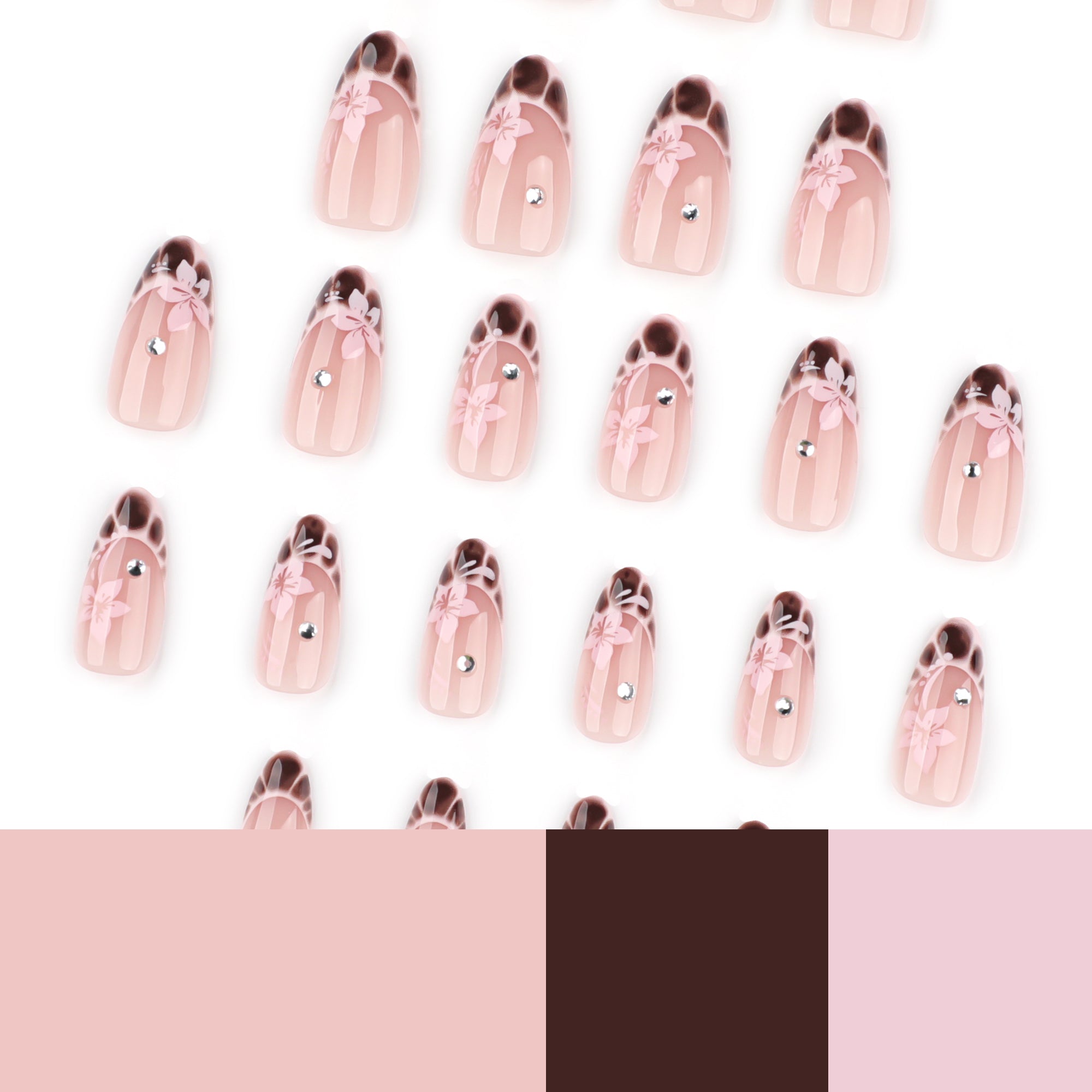 Blush Floral Chocolate Tip Nails