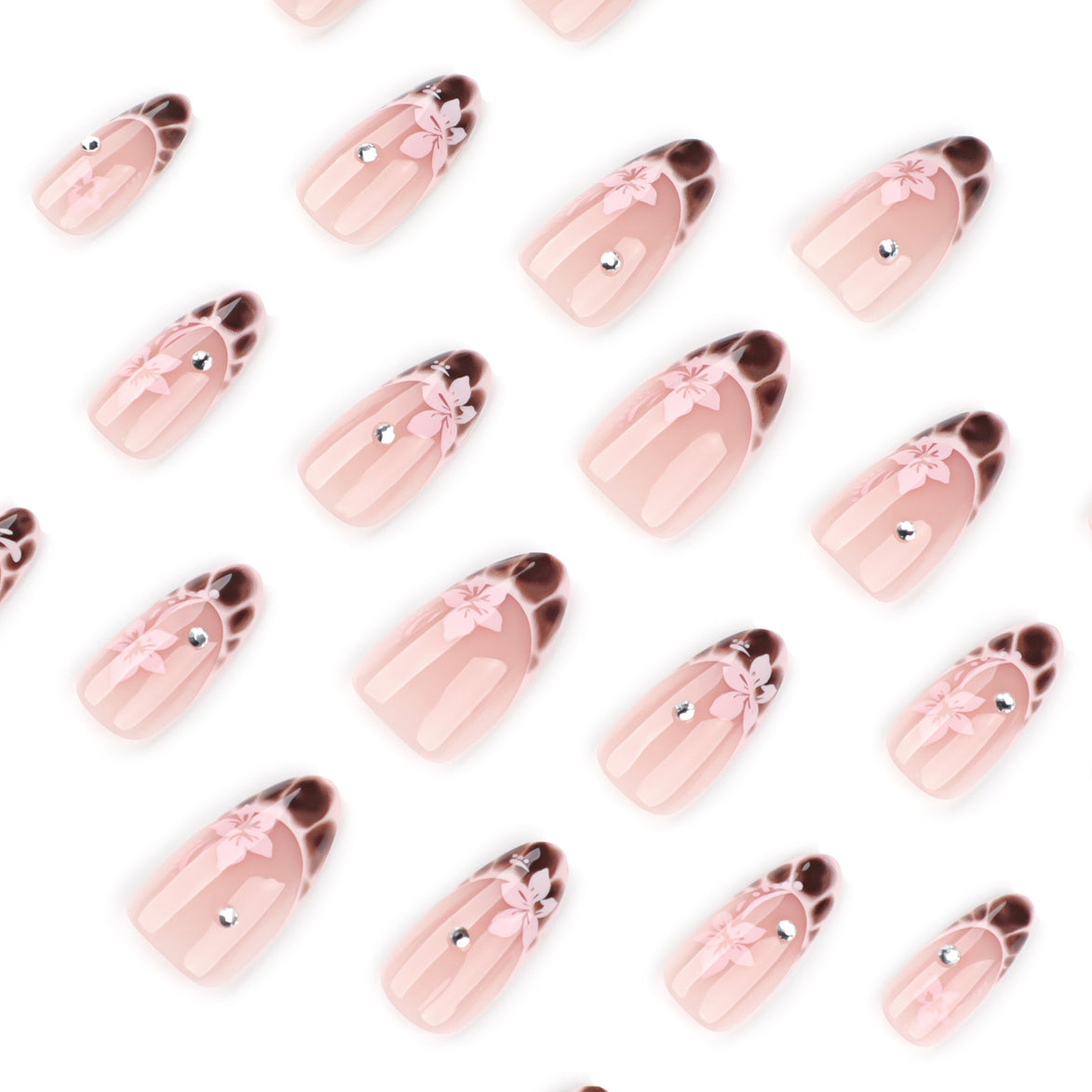 Blush Floral Chocolate Tip Nails