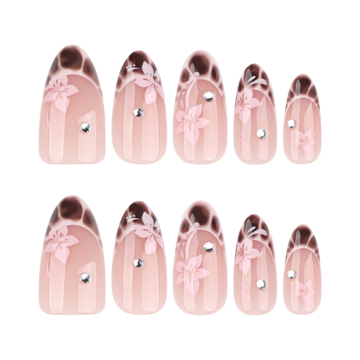 Blush Floral Chocolate Tip Nails