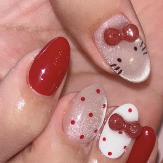Cherry Bow Character Nails