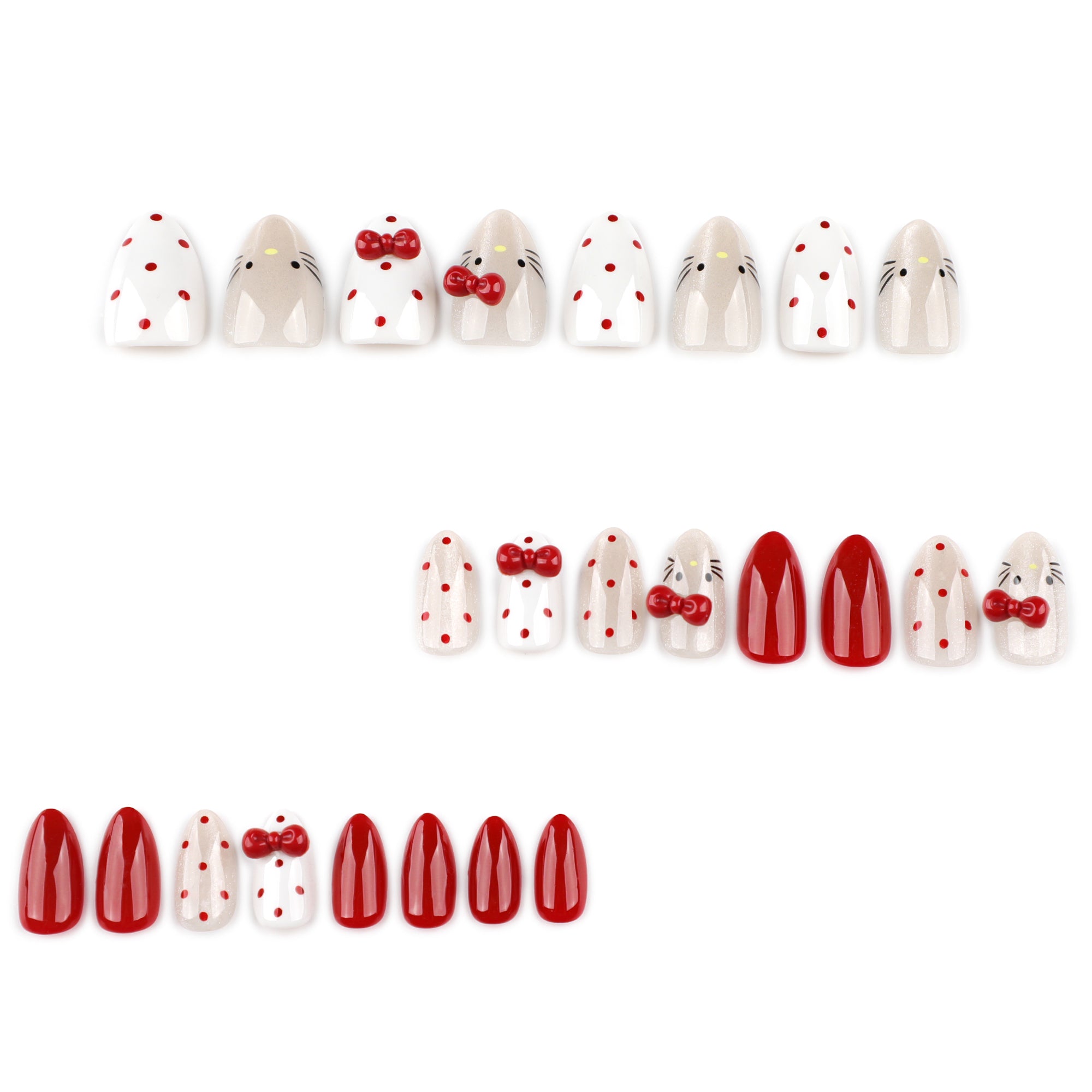 Red Bow Kawaii Press-On Nails
