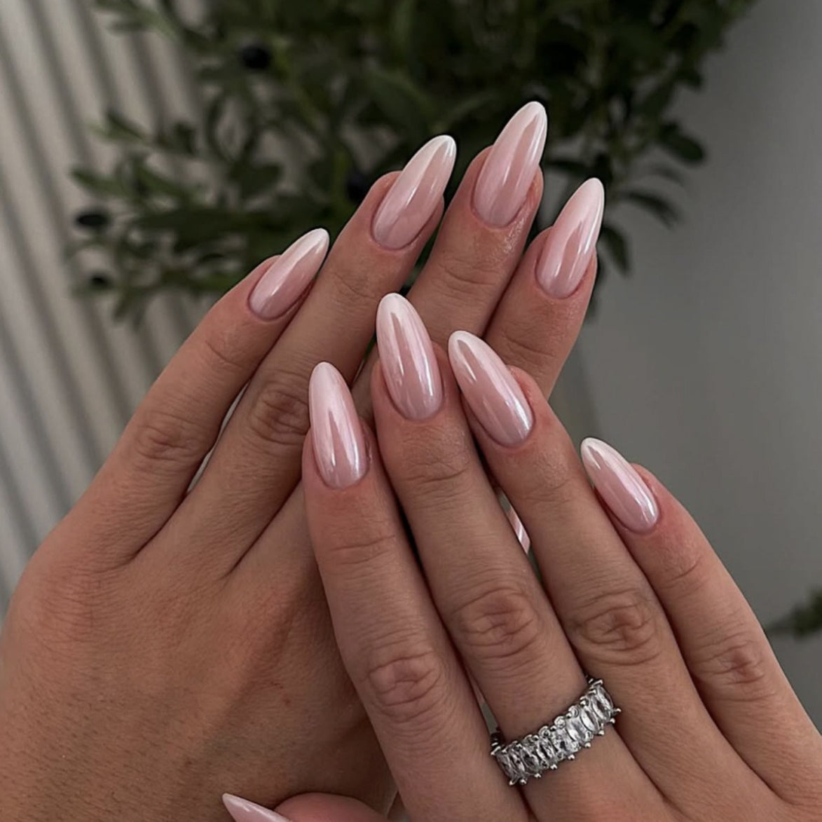 Pearl Chrome Almond Nails