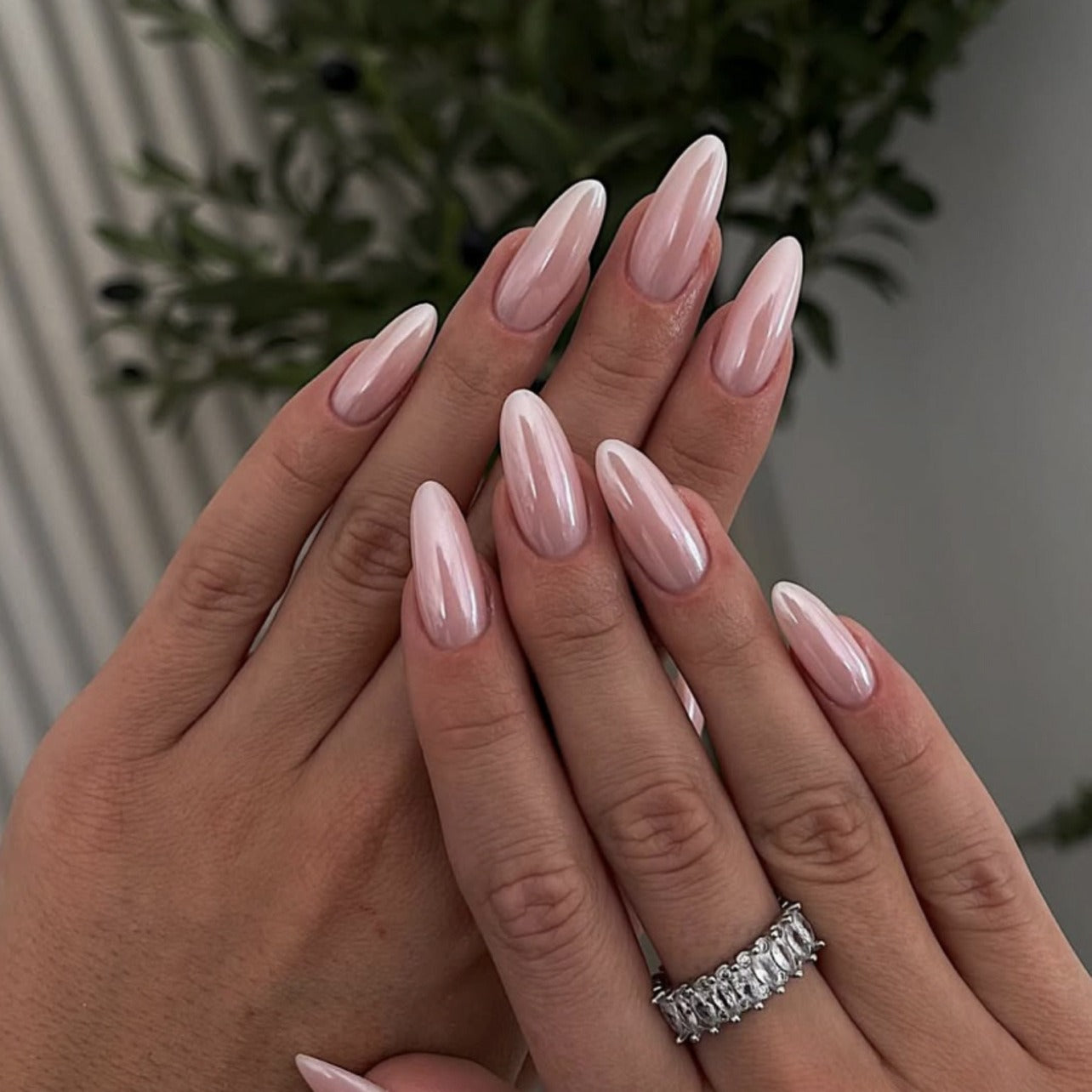 Pearl Chrome Almond Nails