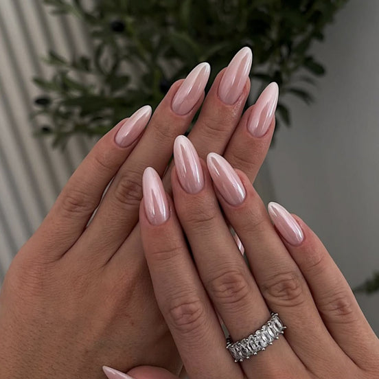 Pearl Chrome Almond Nails