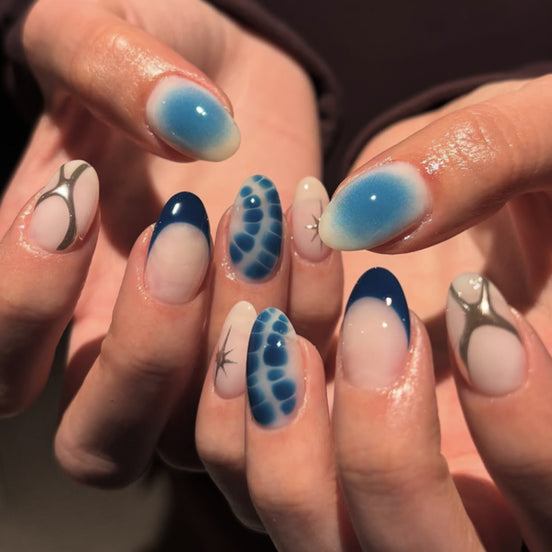 Blue Mixed Art Nails