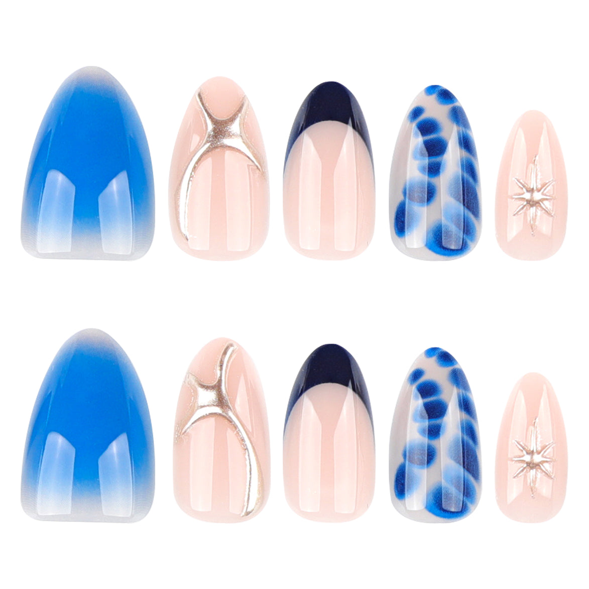 Blue Mixed Art Nails