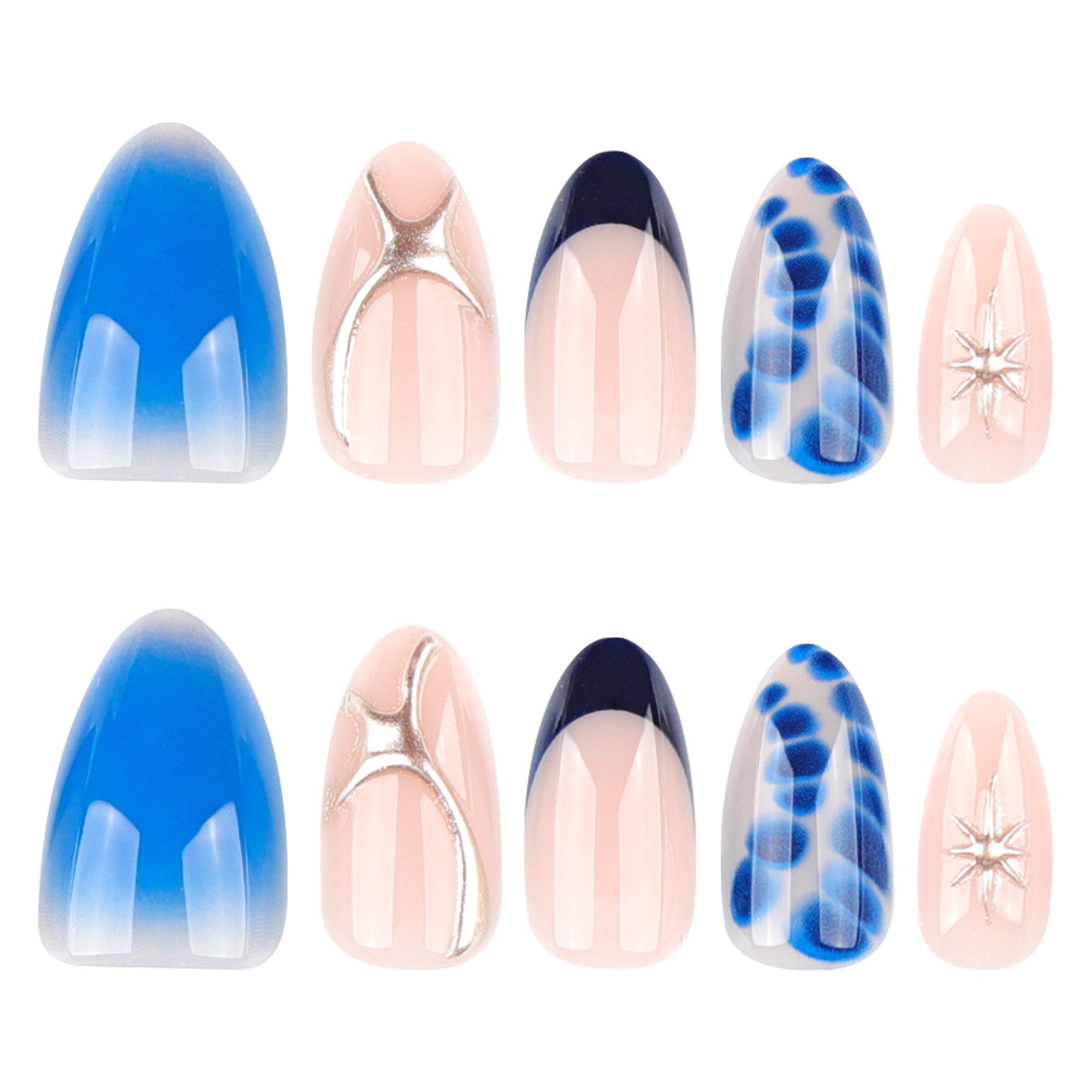 Blue Mixed Art Nails