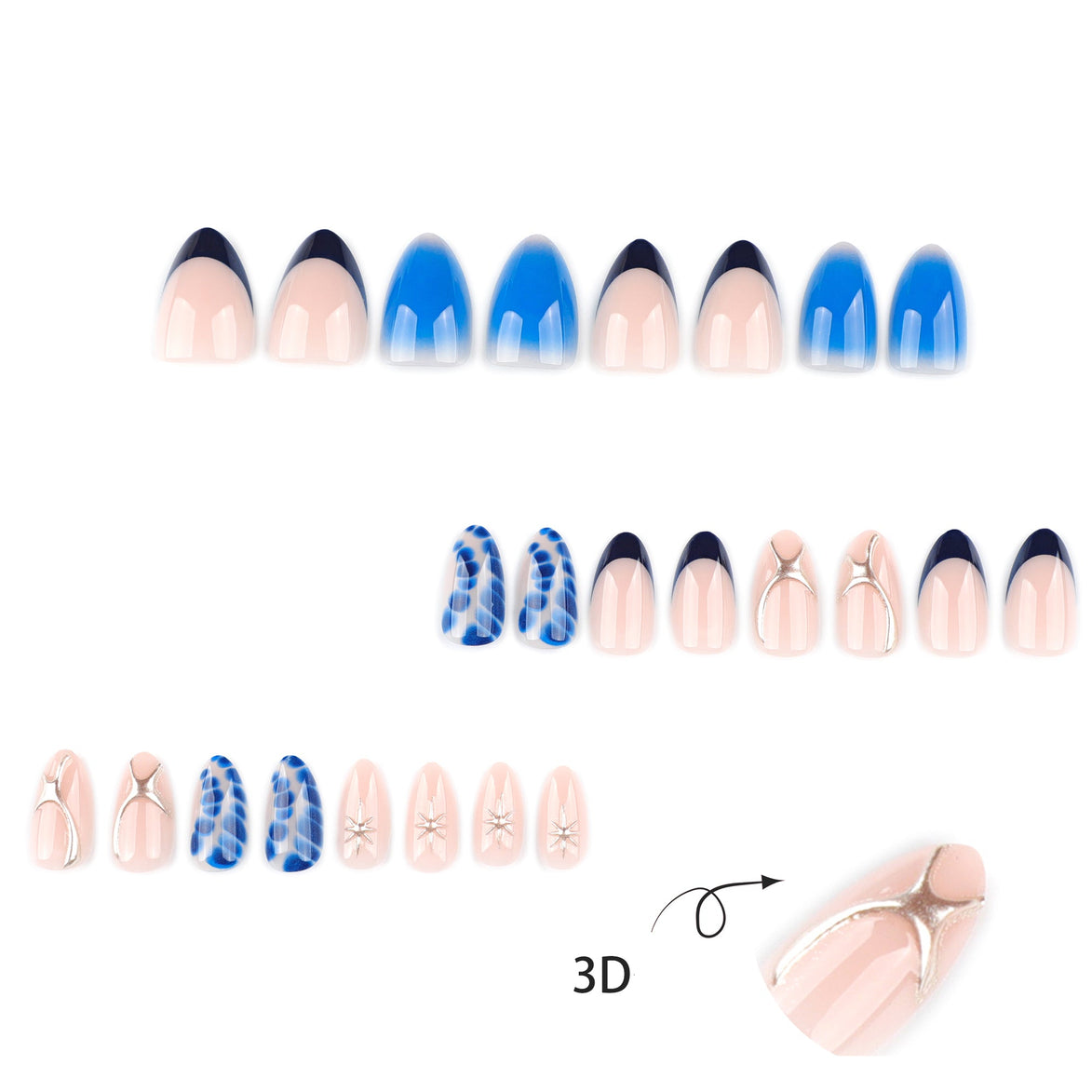 Blue Mixed Art Nails