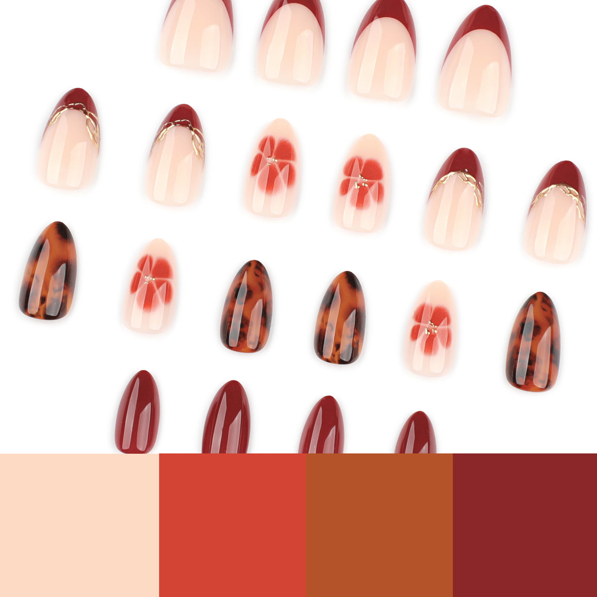 Burgundy Floral Tortoiseshell Press on Nails