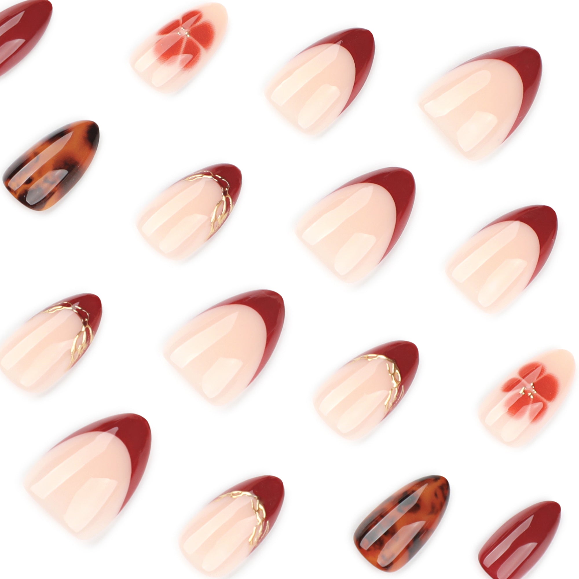 Burgundy Floral Tortoiseshell Press on Nails