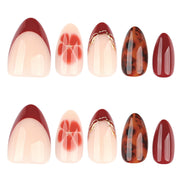 Burgundy Floral Tortoiseshell Nails