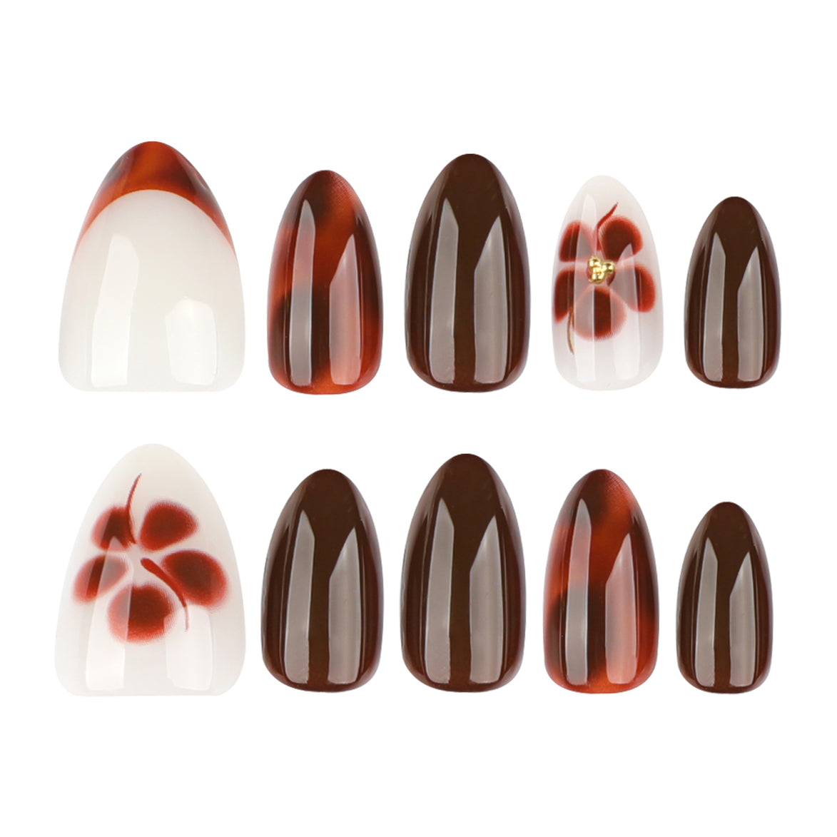 Brown Floral Minimal Nails