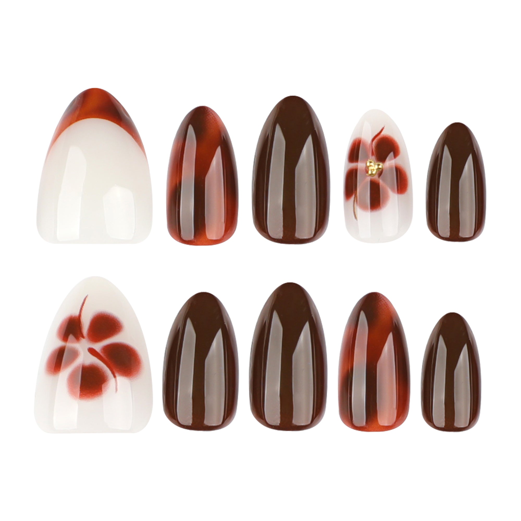 Brown Floral Minimal Nails