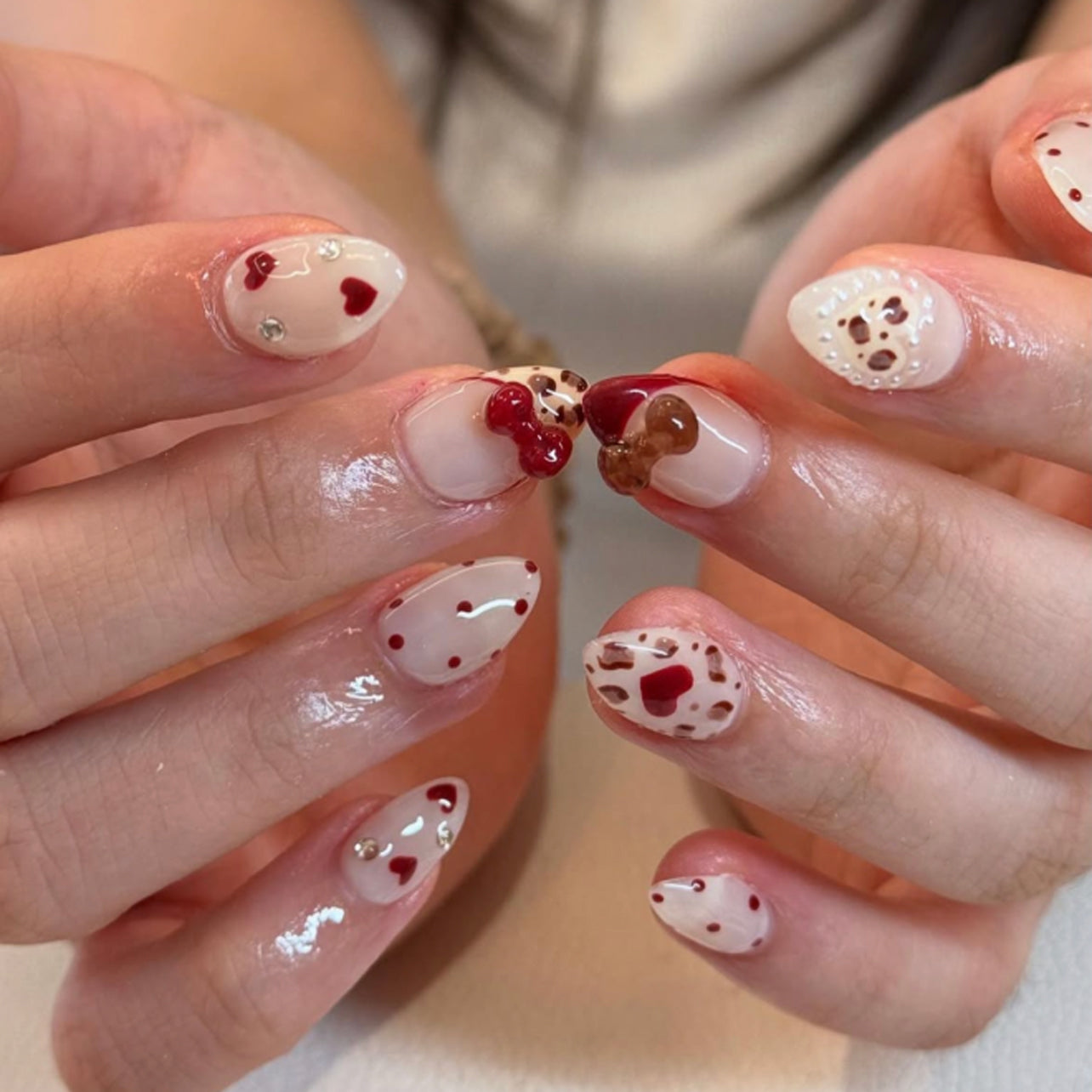 Red Heart Leopard Mix Nails