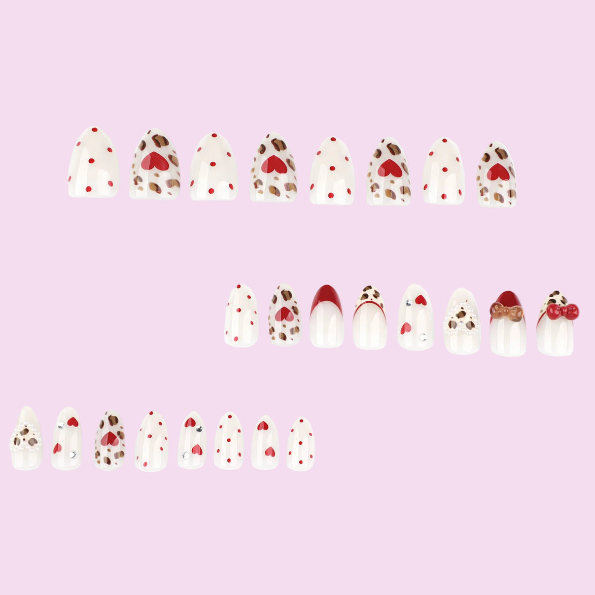Kawaii Red Heart meets Leopard Press on Nails